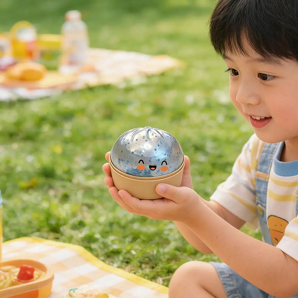 Glitter Dumpling Stress Ball Toy with Smile Face Unique Steamer Base Squeezable Dough Ball Birthday Gift for Girl Boy Adult