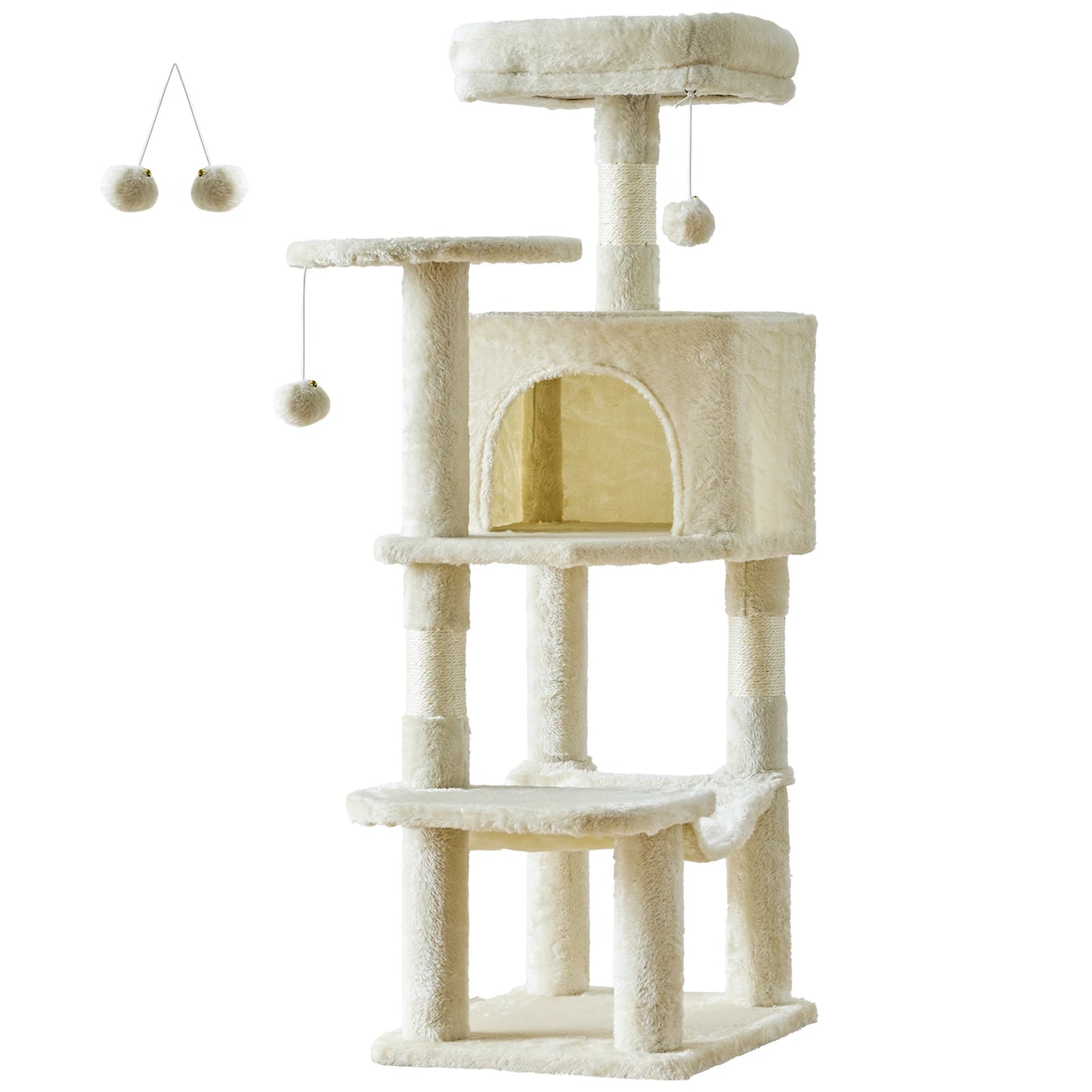 44" Cat Tree Tower for Indoor Cats | Multi-Cat Climbing Tower with Condo, Hammock, Sisal Scratching Posts & Perches | Tall Cat Tree for Large Cats & Kittens | Supports 2-3 Cats