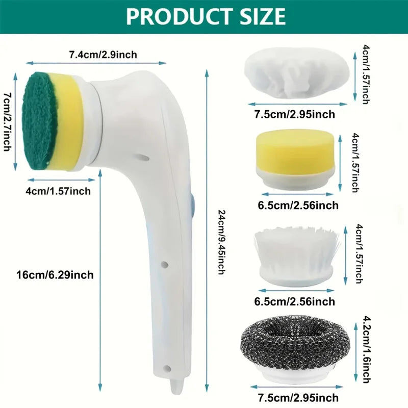 Automatic Cleaning Brush – Sponge Material, Powerful Stain Removal, Multiple Brush Heads, Handle