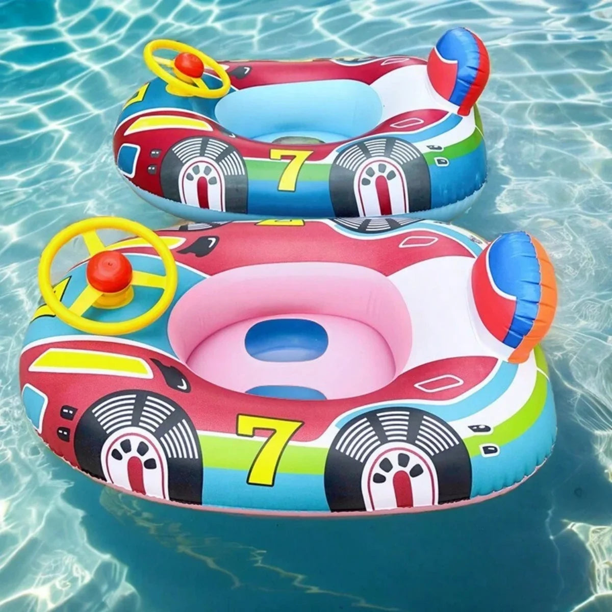 Baby Pool Float with Handles — Cute Car Design Inflatable Swim Ring for Toddlers & Kids