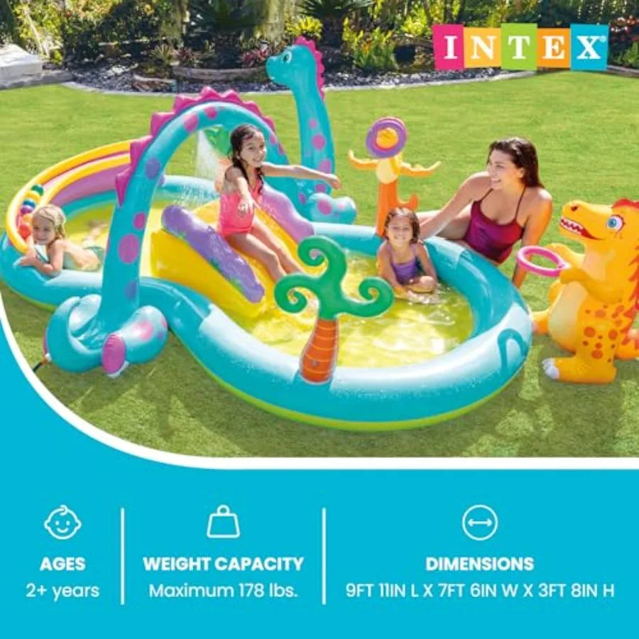 Large Dinosaur Inflatable Pool for Kids – Big Backyard Splash Pad Play Center for Toddlers & Children