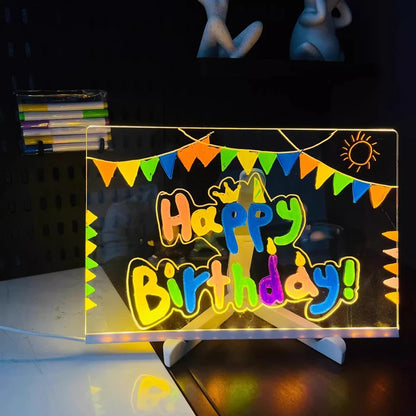 Drawing Board Light Up Acrylic Message Board Rewritable DIY Children's Glowing Drawing Board Message Lamp With 7 Colorful Pens