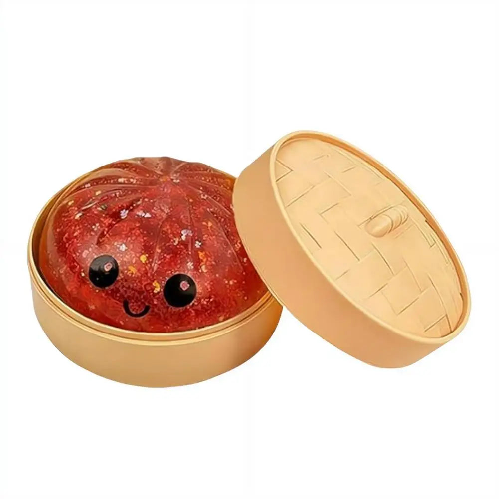 Glitter Dumpling Stress Ball Toy with Smile Face Unique Steamer Base Squeezable Dough Ball Birthday Gift for Girl Boy Adult