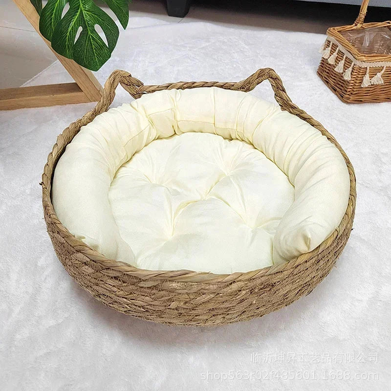Cat Bed with Soft Cushion | Round Donut Pet Basket for Cats & Small Dogs | Cozy Handwoven Sleeping Nest | Available in 3 Sizes: 34cm, 40cm, 45cm