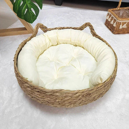 Cat Bed with Soft Cushion | Round Donut Pet Basket for Cats & Small Dogs | Cozy Handwoven Sleeping Nest | Available in 3 Sizes: 34cm, 40cm, 45cm