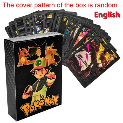 55PCS Gold Foil Flash Cards | Pokémon-Style Novelty Collectible Card Set | English & Spanish | VMAX GX Inspired