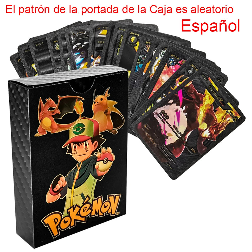 55PCS Gold Foil Flash Cards | Pokémon-Style Novelty Collectible Card Set | English & Spanish | VMAX GX Inspired