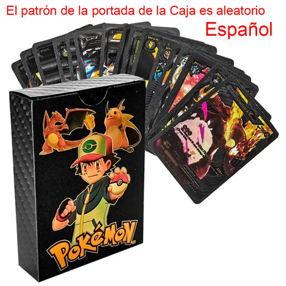 55PCS Gold Foil Flash Cards | Pokémon-Style Novelty Collectible Card Set | English & Spanish | VMAX GX Inspired