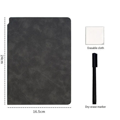 A5 Reusable Whiteboard Notebook | Leather Cover Weekly Planner | Includes Pen & Erasing Cloth