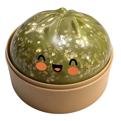 Glitter Dumpling Stress Ball Toy with Smile Face Unique Steamer Base Squeezable Dough Ball Birthday Gift for Girl Boy Adult