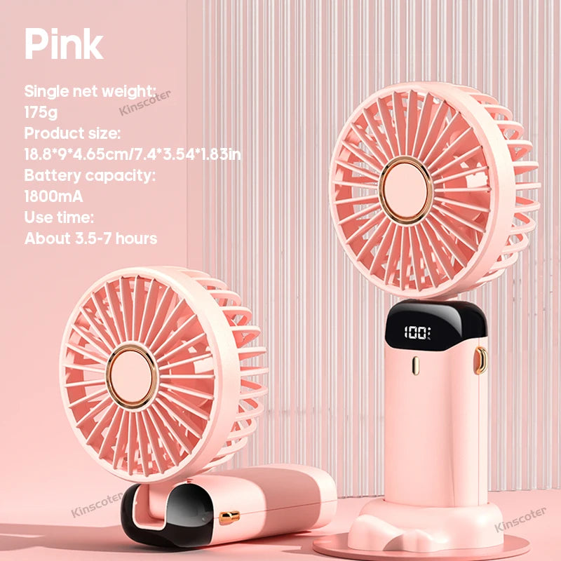 3-in-1 Portable Neck Fan – Handheld, Wearable & Desktop | 5-Speed USB Rechargeable Fan with LED Display & Phone Stand