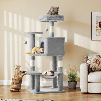 44" Cat Tree Tower for Indoor Cats | Multi-Cat Climbing Tower with Condo, Hammock, Sisal Scratching Posts & Perches | Tall Cat Tree for Large Cats & Kittens | Supports 2-3 Cats