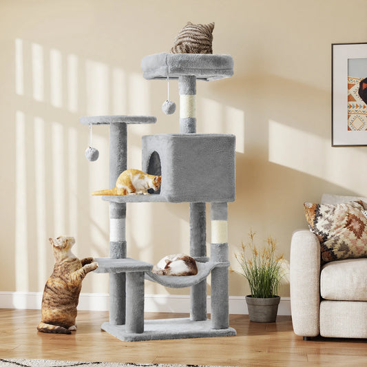 44" Cat Tree Tower for Indoor Cats | Multi-Cat Climbing Tower with Condo, Hammock, Sisal Scratching Posts & Perches | Tall Cat Tree for Large Cats & Kittens | Supports 2-3 Cats