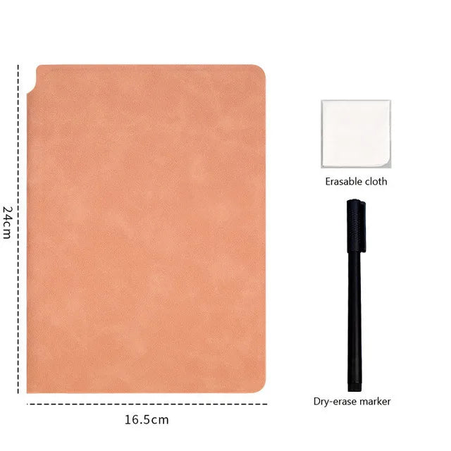 A5 Reusable Whiteboard Notebook | Leather Cover Weekly Planner | Includes Pen & Erasing Cloth