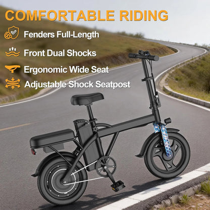 Foldable Electric Bike 500W Motor | 48V Battery | 22MPH | 30-45 Mile Range | Dual Seat Mini E-Bike for Adults