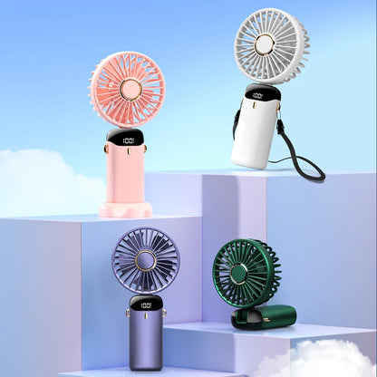 3-in-1 Portable Neck Fan – Handheld, Wearable & Desktop | 5-Speed USB Rechargeable Fan with LED Display & Phone Stand