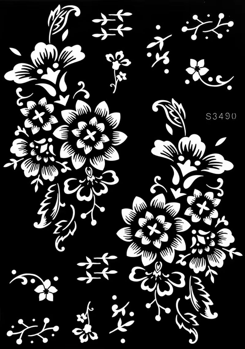 Reusable Henna Stencil for Hand Body Painting Flower Henna Tattoo Template for Women Wedding Festival Body Makeup Tattoo Tools
