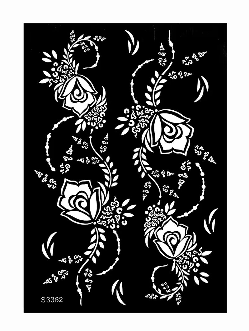 Reusable Henna Stencil for Hand Body Painting Flower Henna Tattoo Template for Women Wedding Festival Body Makeup Tattoo Tools