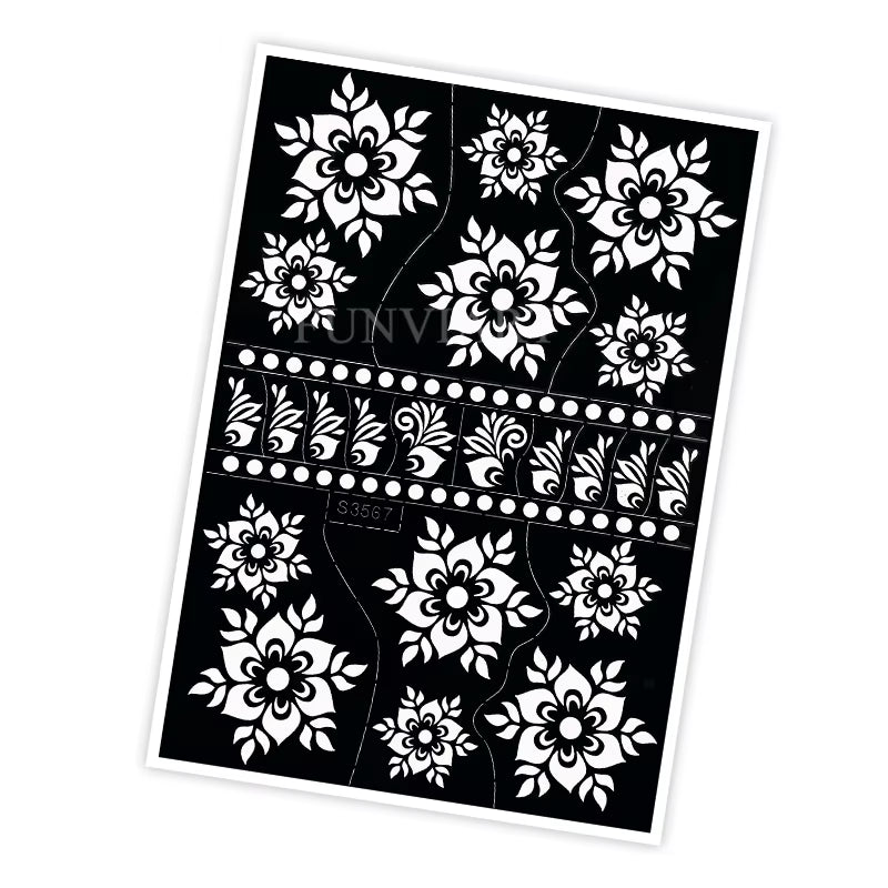 Reusable Henna Stencil for Hand Body Painting Flower Henna Tattoo Template for Women Wedding Festival Body Makeup Tattoo Tools