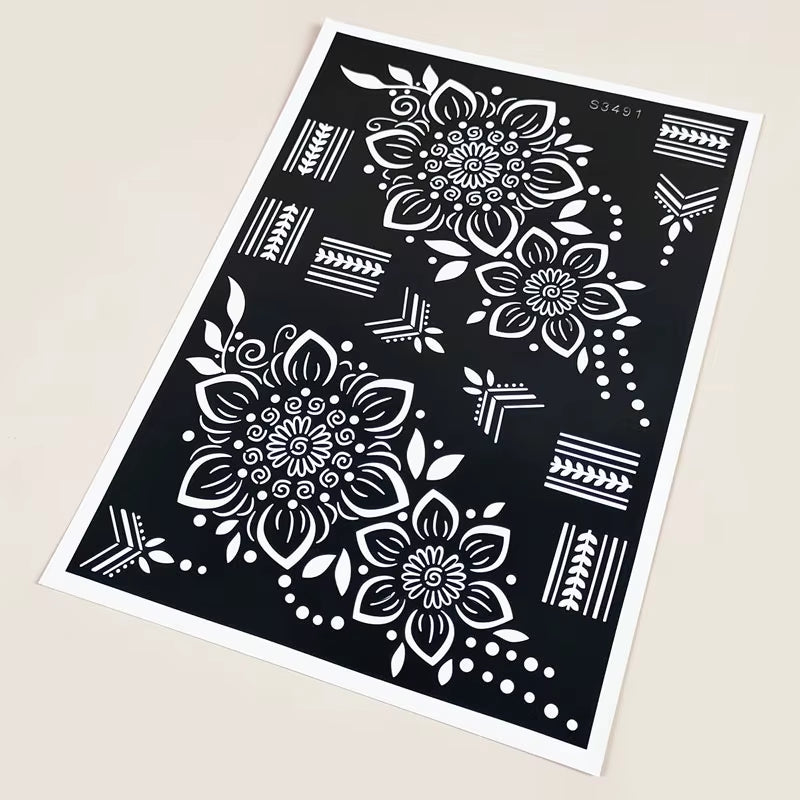 Reusable Henna Stencil for Hand Body Painting Flower Henna Tattoo Template for Women Wedding Festival Body Makeup Tattoo Tools