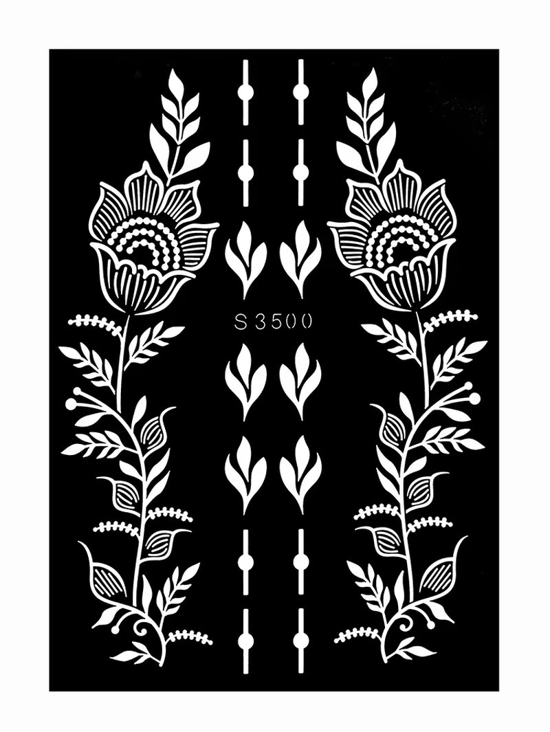 Reusable Henna Stencil for Hand Body Painting Flower Henna Tattoo Template for Women Wedding Festival Body Makeup Tattoo Tools