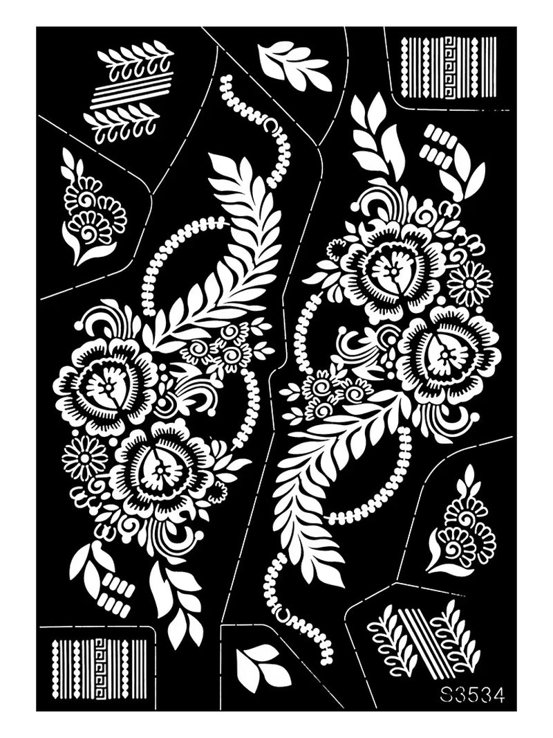 Reusable Henna Stencil for Hand Body Painting Flower Henna Tattoo Template for Women Wedding Festival Body Makeup Tattoo Tools
