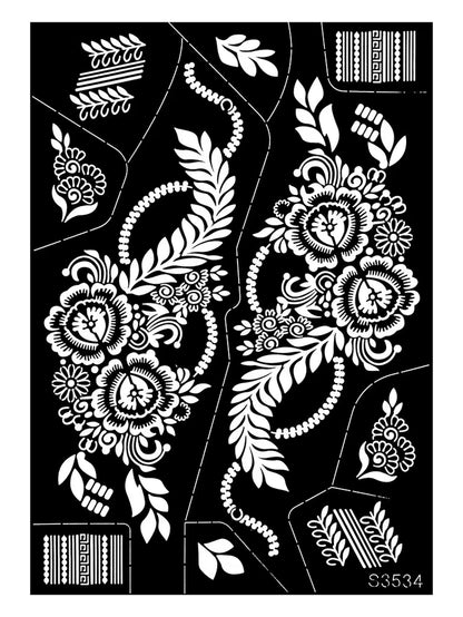 Reusable Henna Stencil for Hand Body Painting Flower Henna Tattoo Template for Women Wedding Festival Body Makeup Tattoo Tools