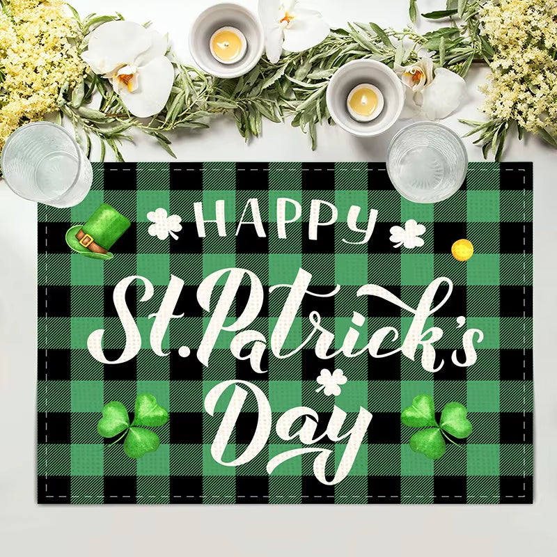 St. Patrick’S Day Placemats Set of 6 Buffalo Plaid Plastic Table Mats Lucky Shamrock Place Mats Holiday Table for Party Kitchen
