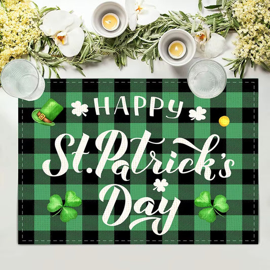 St. Patrick’S Day Placemats Set of 6 Buffalo Plaid Plastic Table Mats Lucky Shamrock Place Mats Holiday Table for Party Kitchen