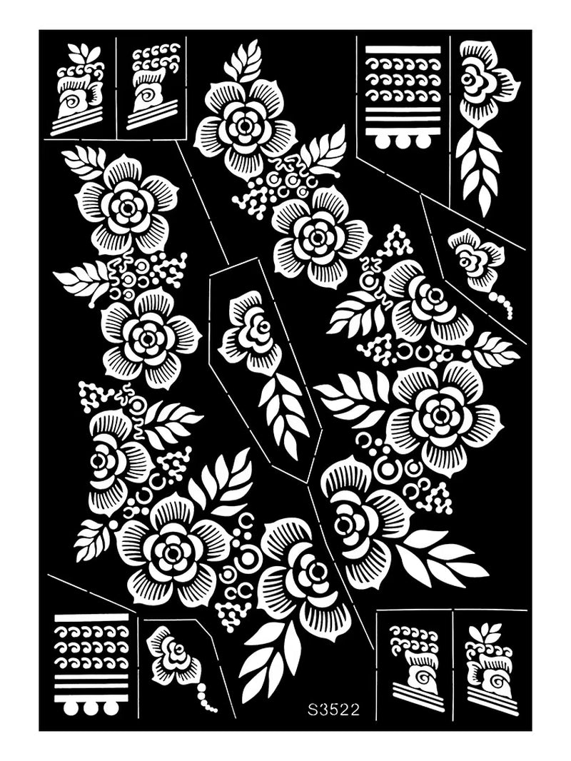 Reusable Henna Stencil for Hand Body Painting Flower Henna Tattoo Template for Women Wedding Festival Body Makeup Tattoo Tools