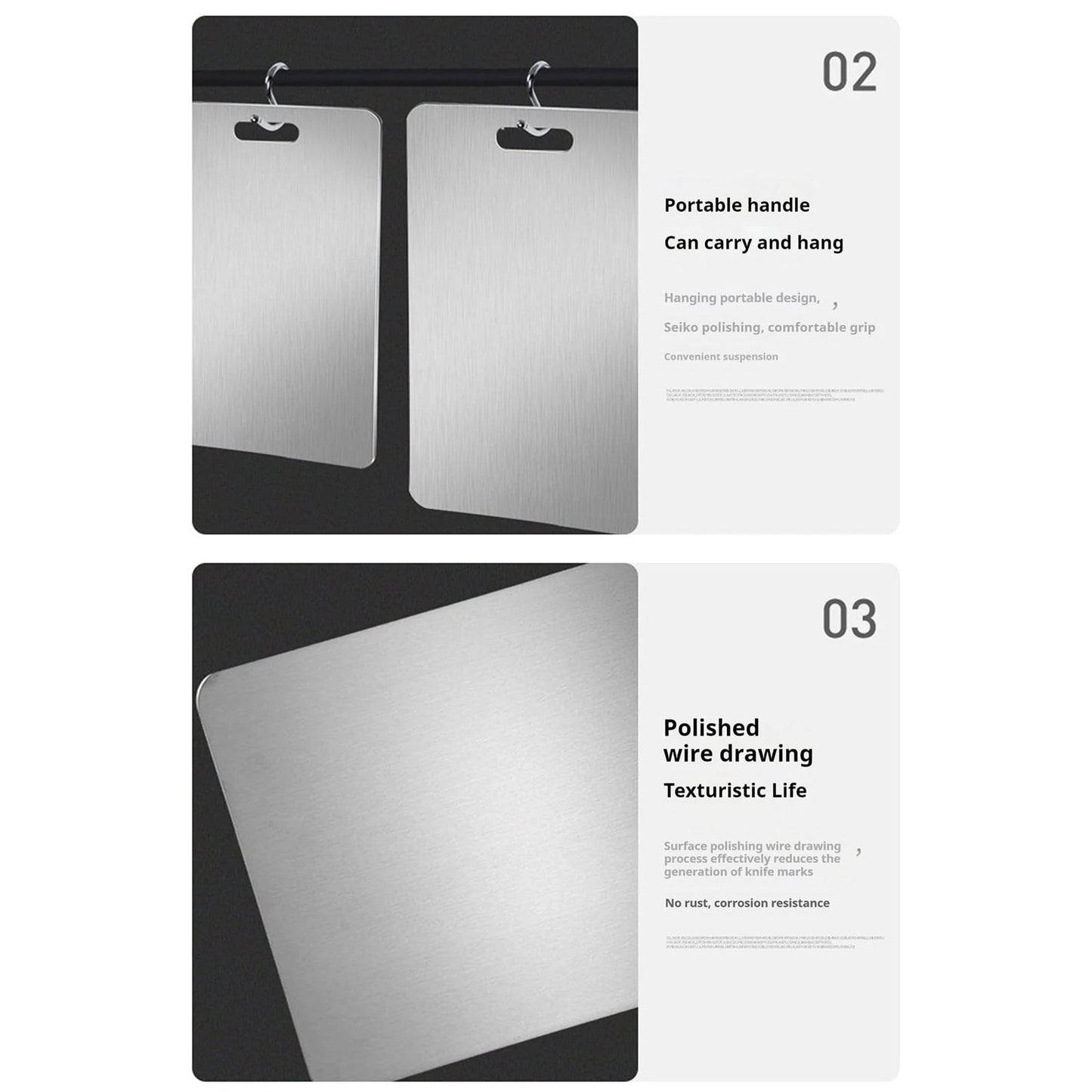 Titanium Cutting Boards - 100% Pure Titanium Cutting Boards for Kitchen, Double-Sided Food Grade Cutting Board, Cutting Edge Hygiene & Durability, for Meat Fruit & Vegetable