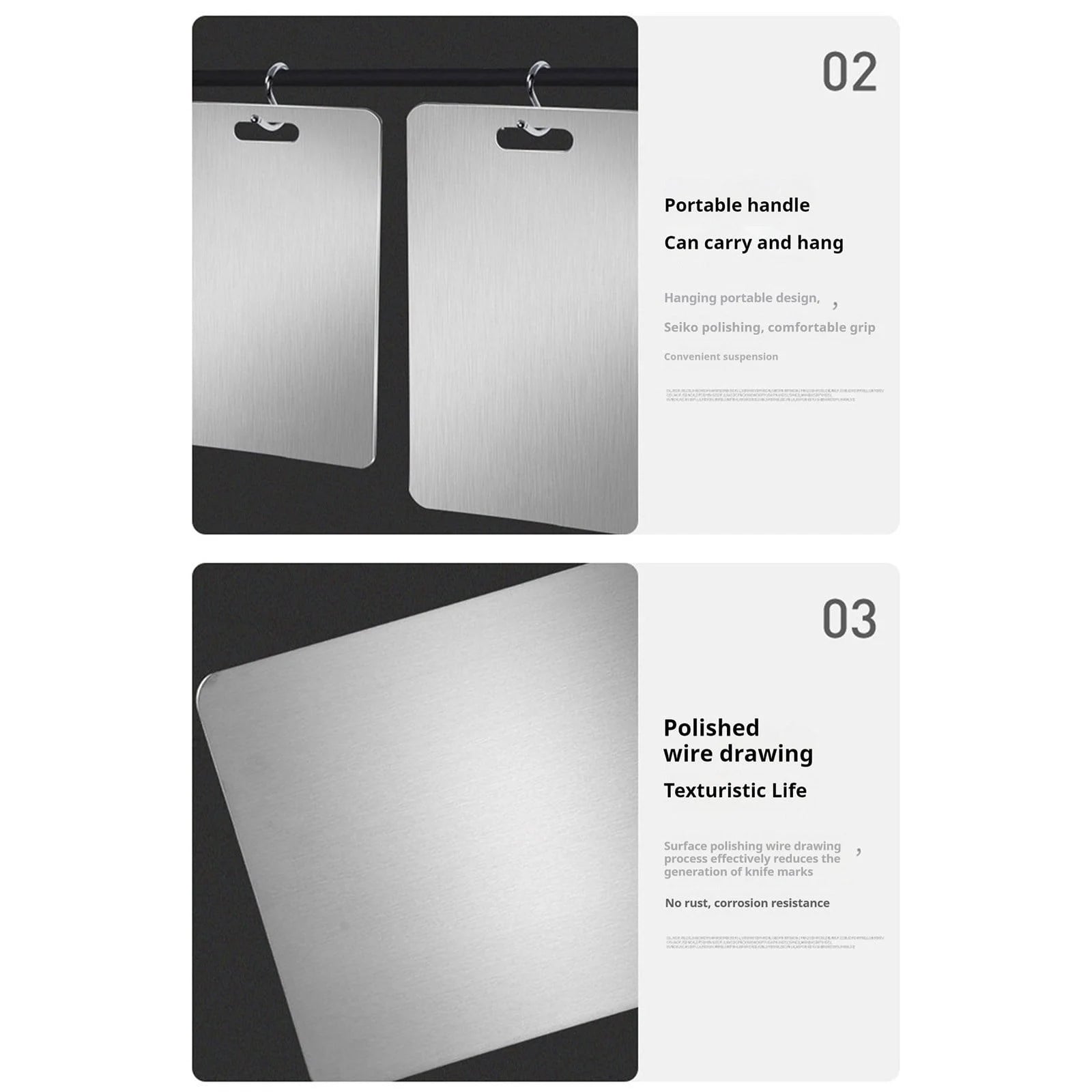 Titanium Cutting Boards - 100% Pure Titanium Cutting Boards for Kitchen, Double-Sided Food Grade Cutting Board, Cutting Edge Hygiene & Durability, for Meat Fruit & Vegetable