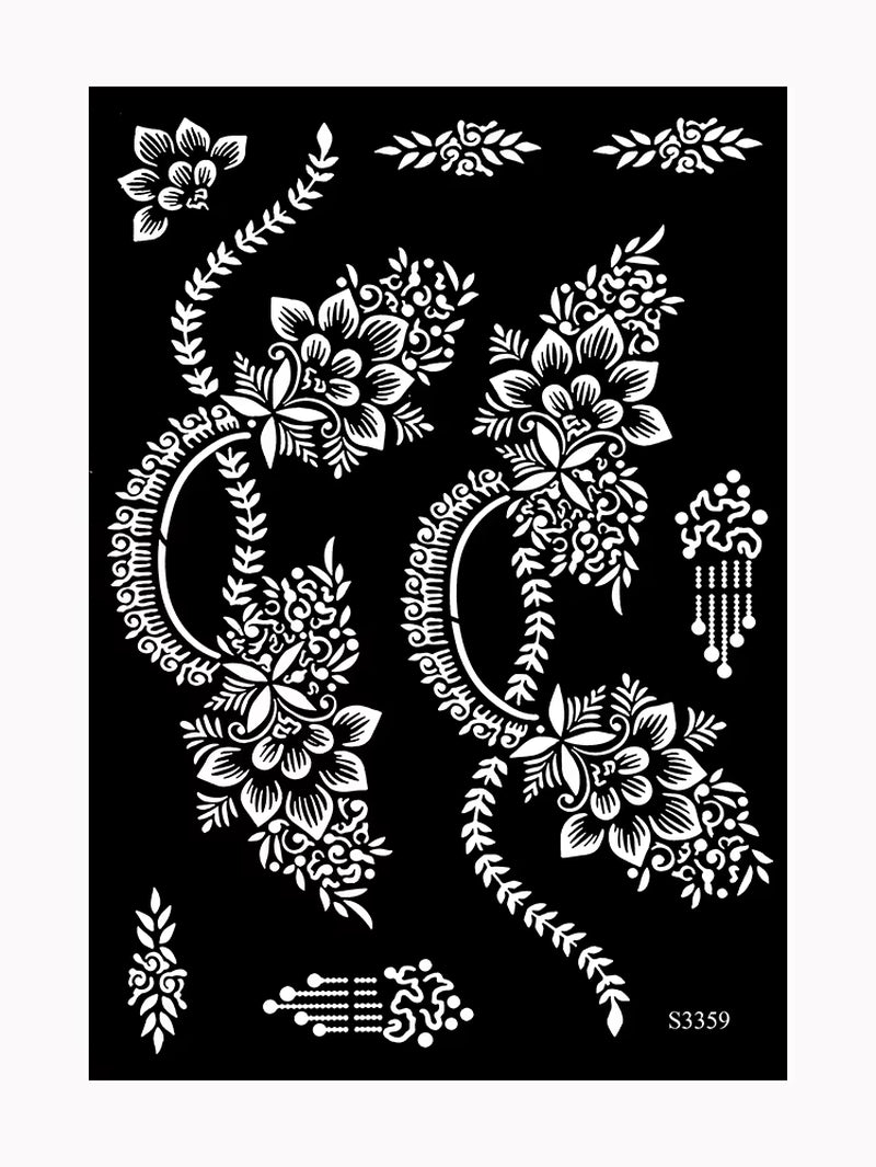 Reusable Henna Stencil for Hand Body Painting Flower Henna Tattoo Template for Women Wedding Festival Body Makeup Tattoo Tools