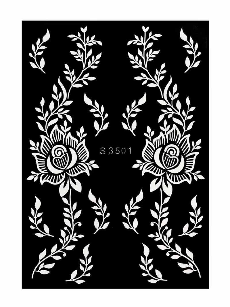 Reusable Henna Stencil for Hand Body Painting Flower Henna Tattoo Template for Women Wedding Festival Body Makeup Tattoo Tools