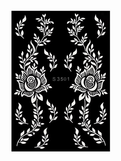 Reusable Henna Stencil for Hand Body Painting Flower Henna Tattoo Template for Women Wedding Festival Body Makeup Tattoo Tools