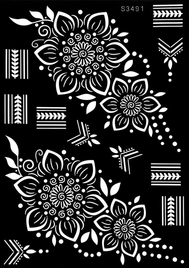Reusable Henna Stencil for Hand Body Painting Flower Henna Tattoo Template for Women Wedding Festival Body Makeup Tattoo Tools