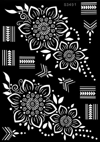 Reusable Henna Stencil for Hand Body Painting Flower Henna Tattoo Template for Women Wedding Festival Body Makeup Tattoo Tools