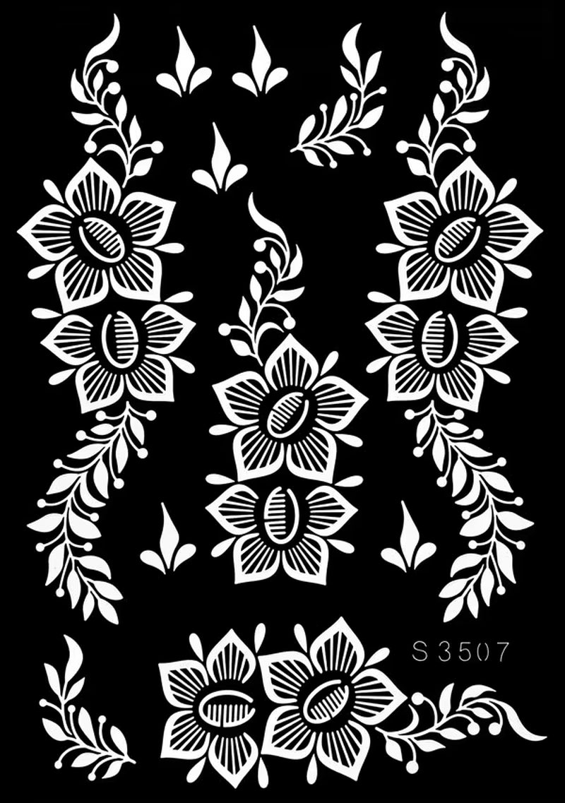 Reusable Henna Stencil for Hand Body Painting Flower Henna Tattoo Template for Women Wedding Festival Body Makeup Tattoo Tools