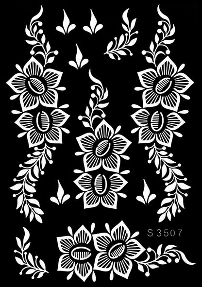 Reusable Henna Stencil for Hand Body Painting Flower Henna Tattoo Template for Women Wedding Festival Body Makeup Tattoo Tools