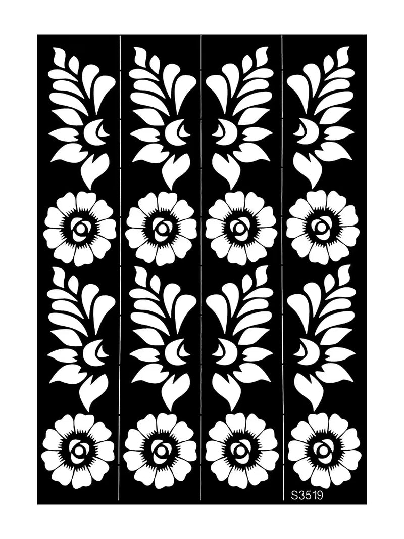 Reusable Henna Stencil for Hand Body Painting Flower Henna Tattoo Template for Women Wedding Festival Body Makeup Tattoo Tools